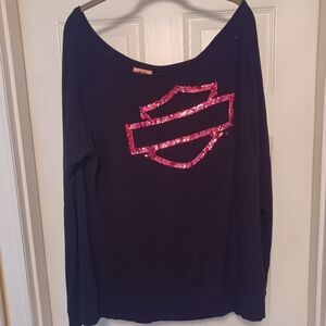 Black Sweatshirt with Pink Harley Davidson Sequin Logo
